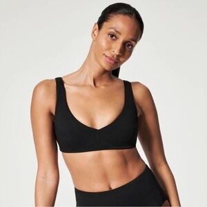 NWT SPANX Pique Plunge Straight Strap Bikini Top Size M Very Black MSRP $88